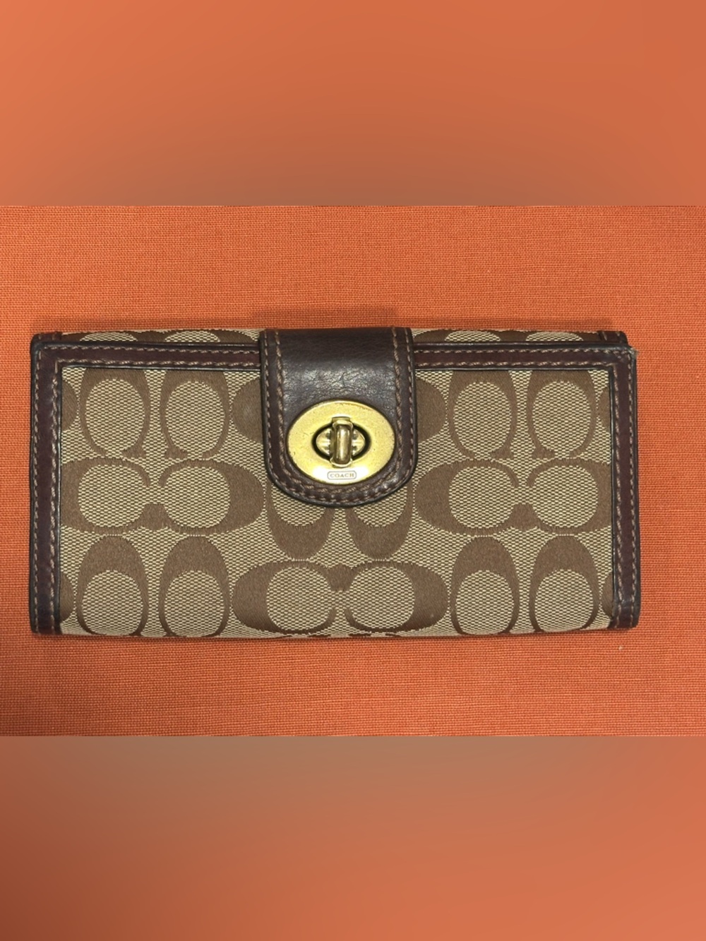 Coach Brown/Tan Signature Turnlock Continental Wallet - Picture 3 of 9